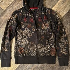 Vintage Lucky Brand Zip Up Hoodie with Dragon Design